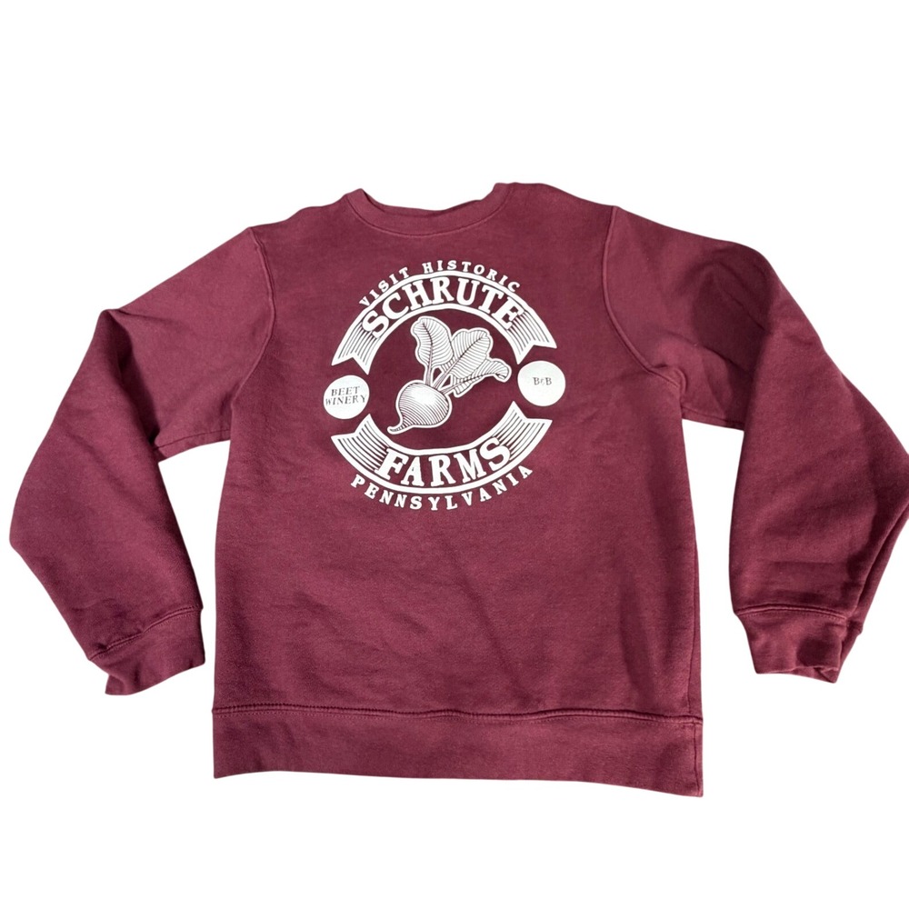 The Office TV Show Dwight Schrute Farms Sweatshirt S Maroon Merch Fleece Unisex